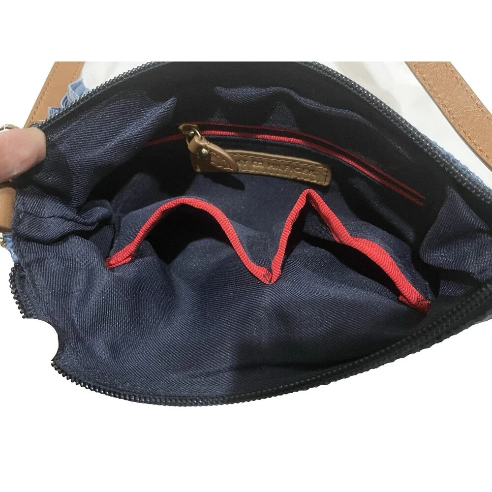 Vintage 80s Faux Snakeskin Tommy Hilfiger Crossbody Bag Blue Gold 9.5 In Tassel